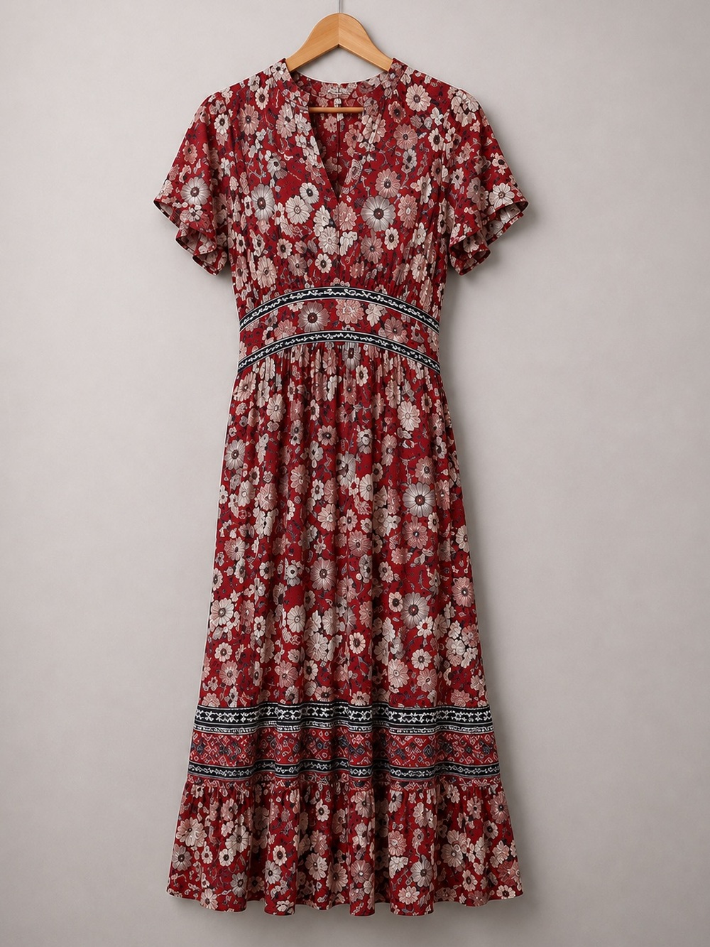Knox Rose Red Floral Maxi Dress XS Bohemian Festival Dress